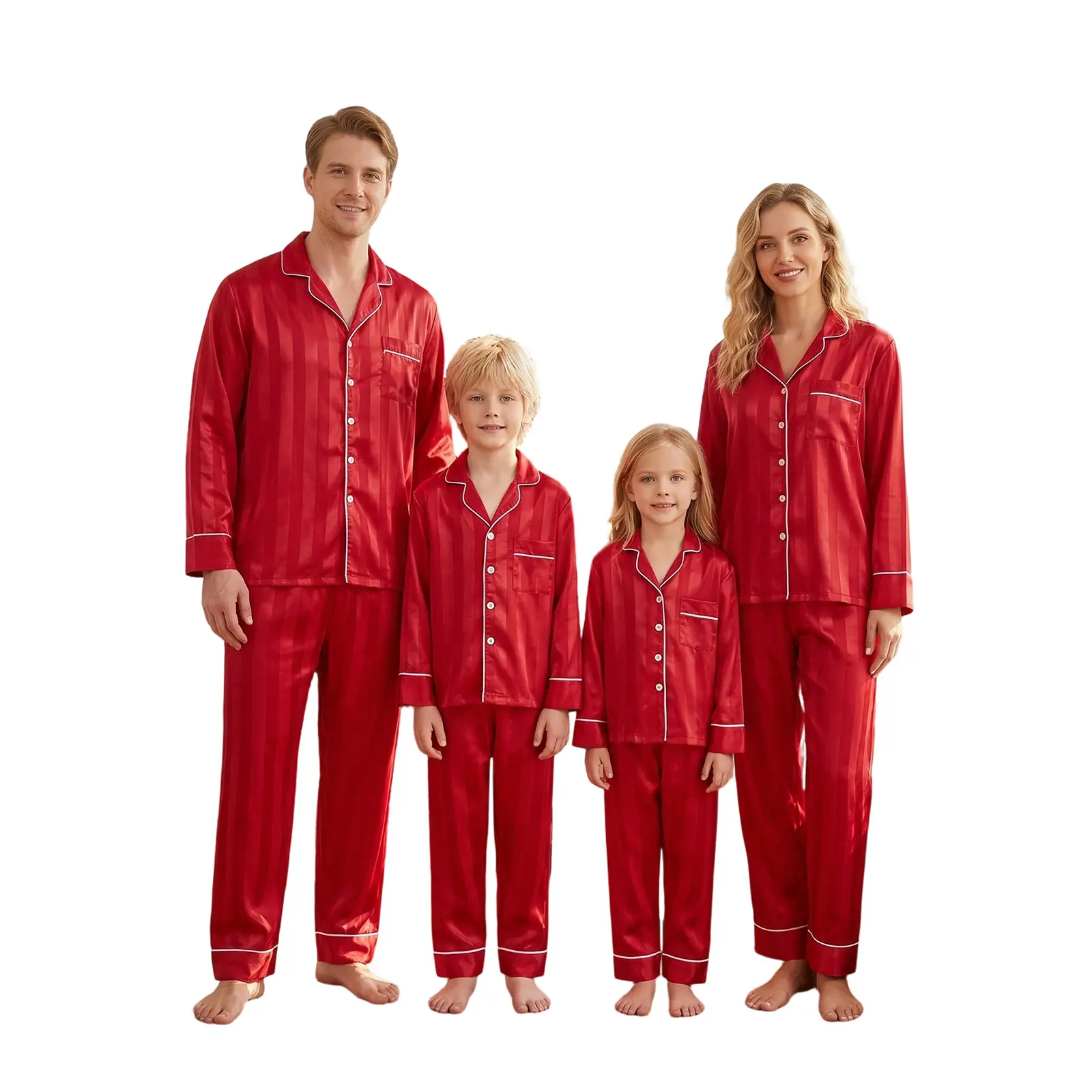 Babamoon Satin Family Christmas Pajamas Set, Soft Button Down Holiday Sleepwear Matching PJs for Couple Men Women Jammies Party