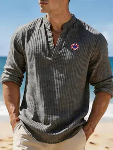 2026 Summer New Casual Polo Shirt, Long Sleeve T-Shirt for Men, Plain Surface, Fitted, Unlined, No Ca Prop 65, Made in China