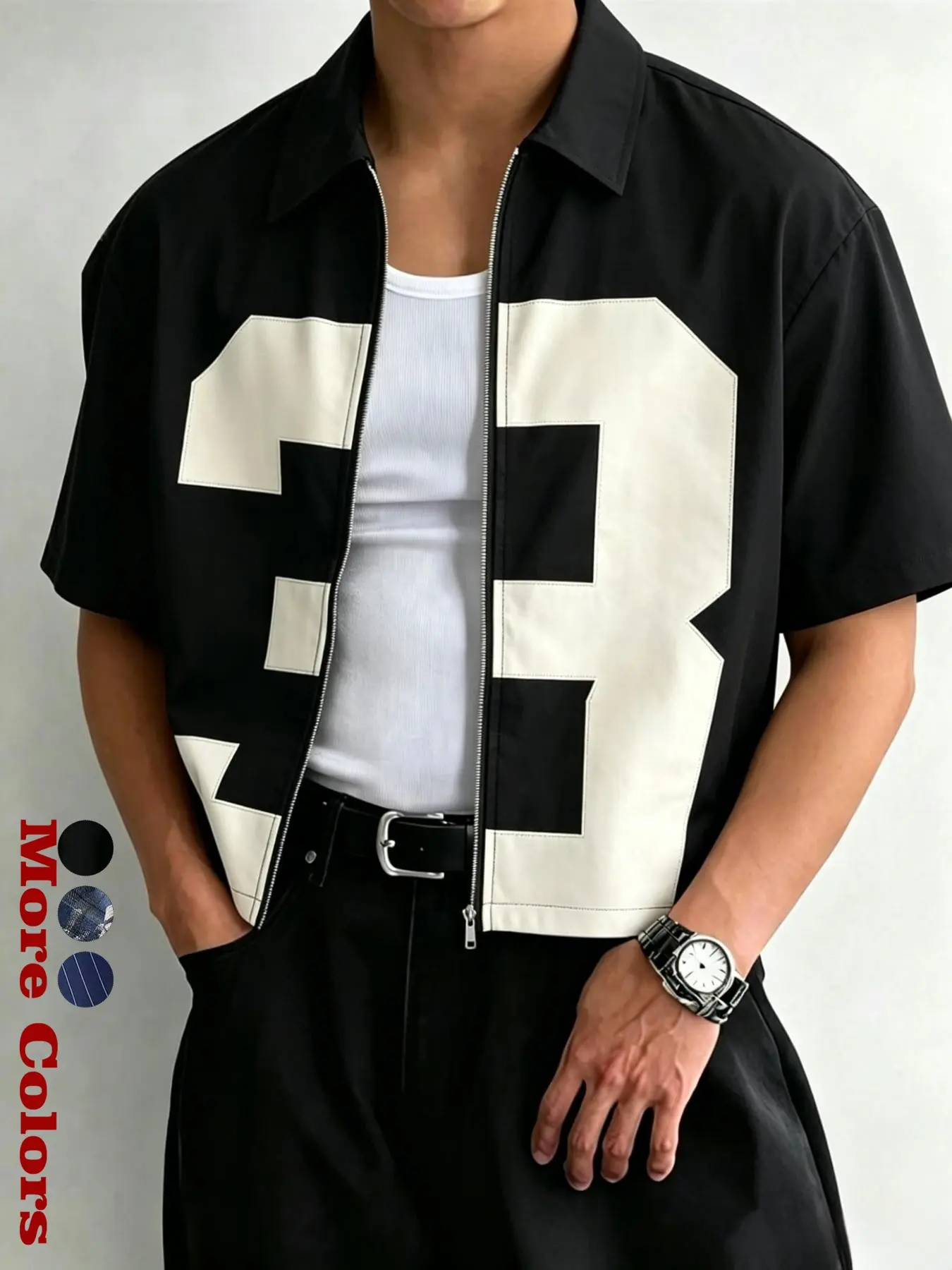 Short Cropped Lapel Short Sleeve Zipper Shirt, Clean Fit Streetwear, Loose Classic Collar, American Street Style, Y2K Mix, High Street Fashion