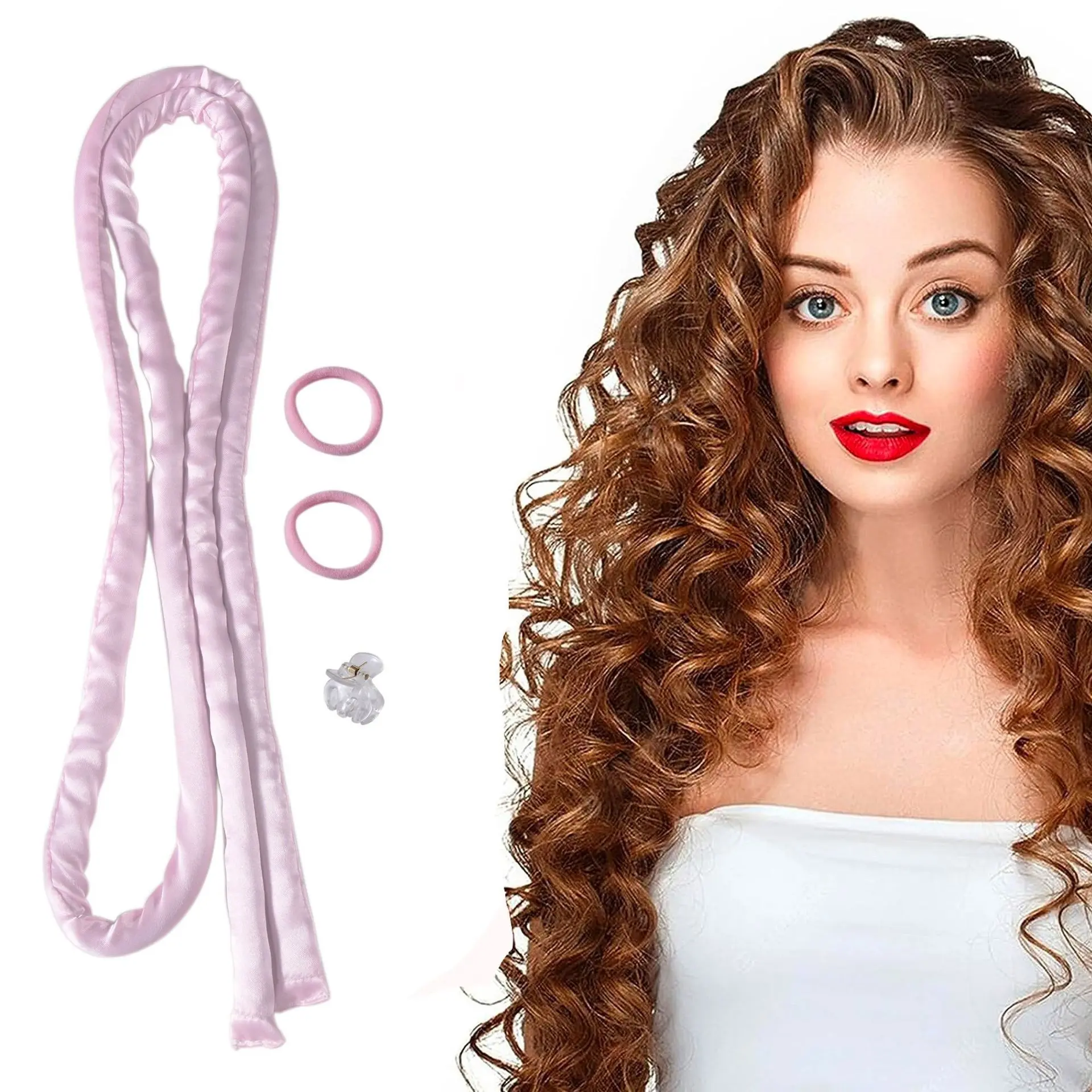 Mini No-Heat Curler, Heatless Hair Curler, Thin No-Heat Hair Wand, Small No-Heat Curling Rod, Sleep Hair Band Clip Set, Heat Free Curls, Heatless Curlers, Suitable for Long and Medium Hair Texture