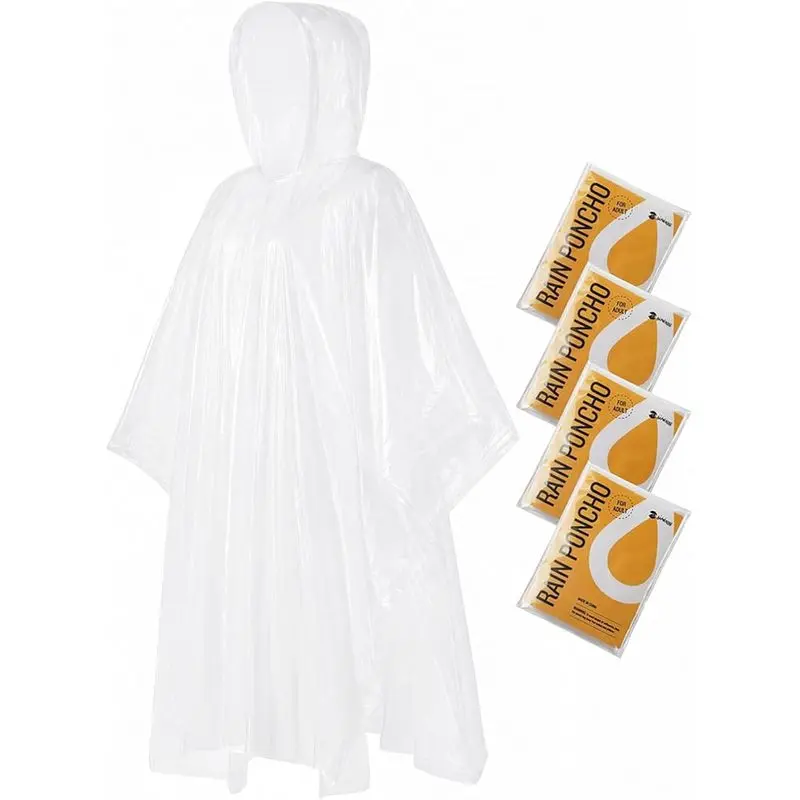 Outdoor store SaphiRose Disposable Rain Ponchos for Adults, 4 Pack Family Pack Clear Emergency Hooded Raincoat for Travel Camping