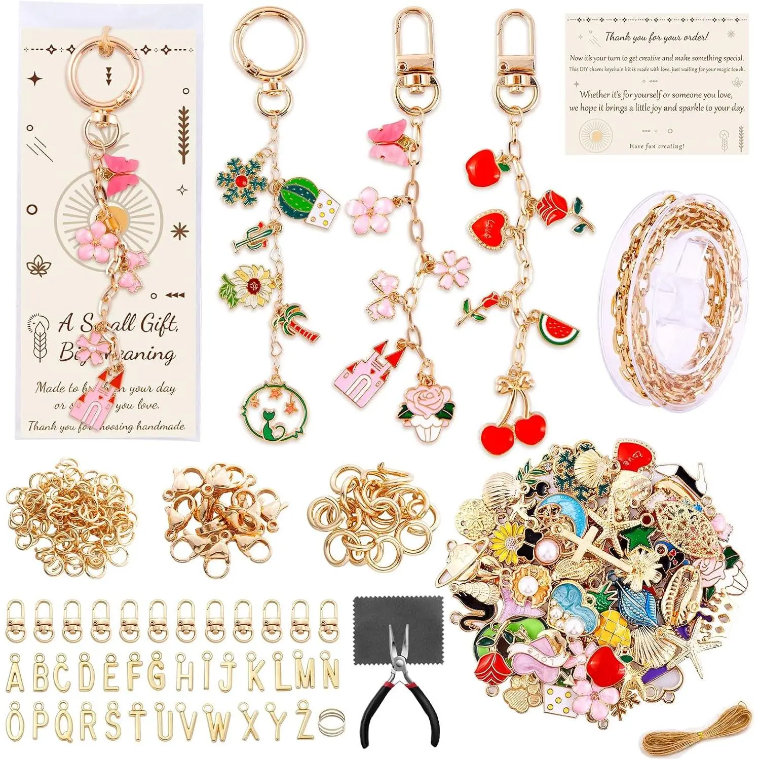 285 count  Making Kit, Bag Charm Kit with  Bag | with 92 Charms, 22  Clips, Plier,  Bag, Manual, Tools & Extender Chain for DIY Crafting and  Making