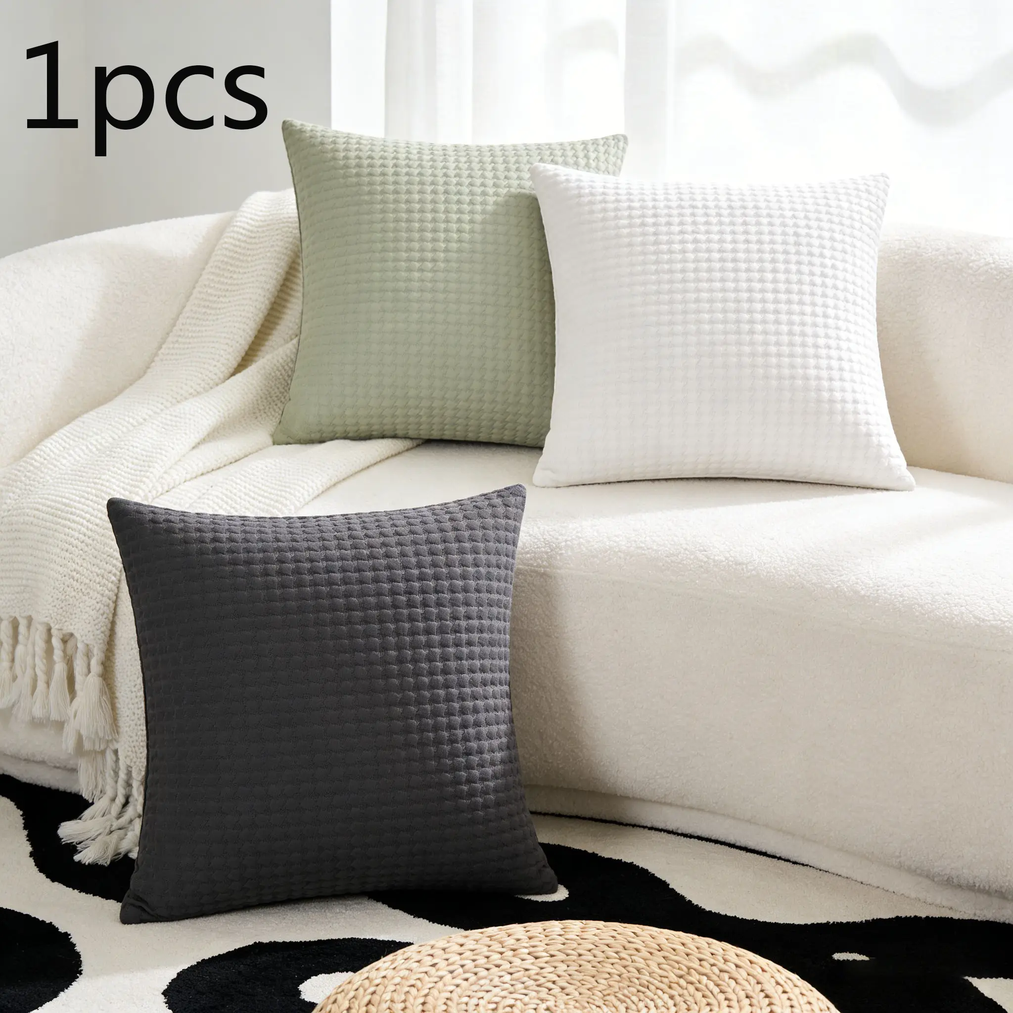 1pcs Nordic Style Patterned Pillow Cover, Living Room Sofa Office Solid Color Cushion Case, Simple Soft Square Bed Headrest Pillow Cover, No Insert Included