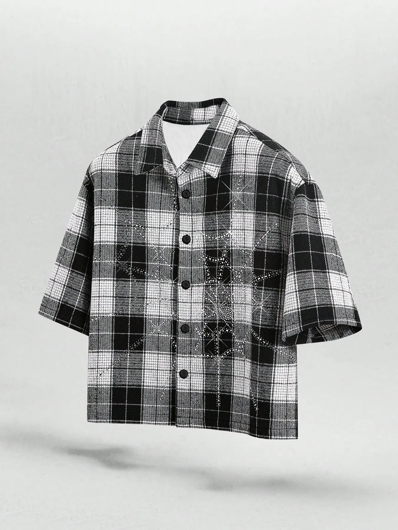 Men's Checkered Spider Web Pattern Short Sleeve Shirt, American High Street Loose Fit Casual Top, Long Length Tee