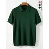 Textured ribbed knit short sleeve polo tee featuring tidy ribbed cuffs and hem, minimalist solid plain design, lightweight skin-friendly fabric versatile piece for smart casual office and streamlined urban mensfashion looks
