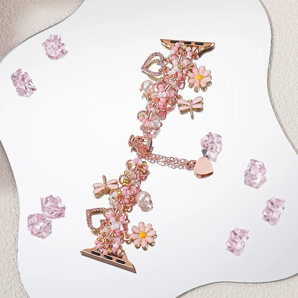 Elegant DIY Smartwatch Band, Adjustable Beaded Strap with Strawberry & Butterfly Design, Compatible with Apple Watch Series 1-11, Perfect Gift
