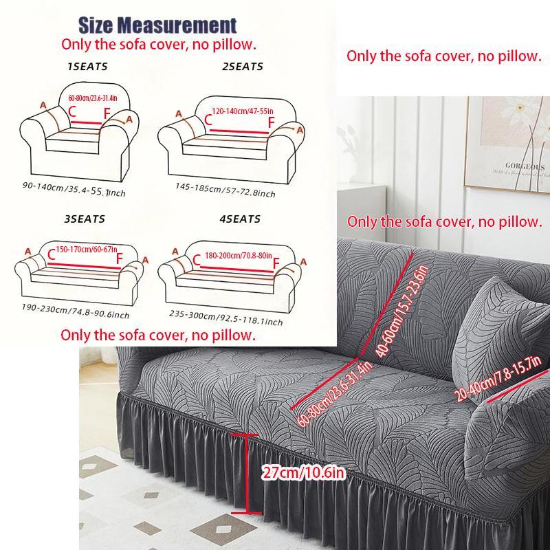Leaf Pattern Quilted Sofa Cover with Ruffle, 1 Count Dustproof Sofa Slipcover, Fashion Couch Protector for Home Living Room, Home Decor, Elastic Furniture Protector