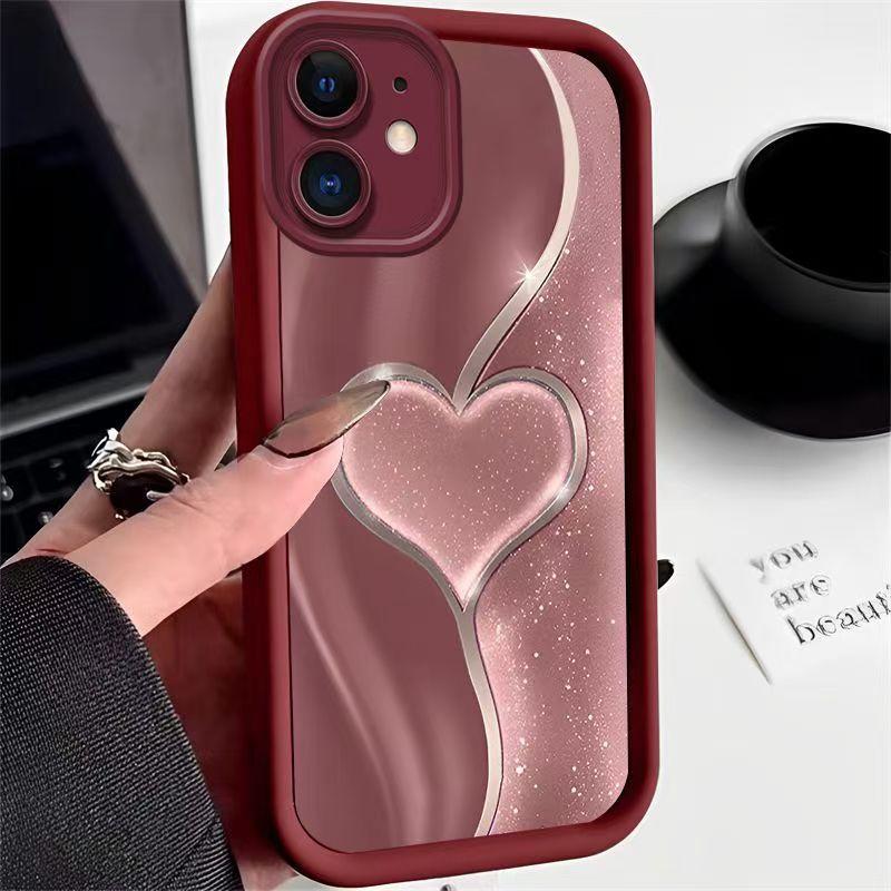Aesthetic Luxury Love Heart iPhone Case for iPhone 17 Pro Max 16 Pro 15 14, Gilded Glitter Shockproof Protective Cover, Stylish Premium Phone Case
