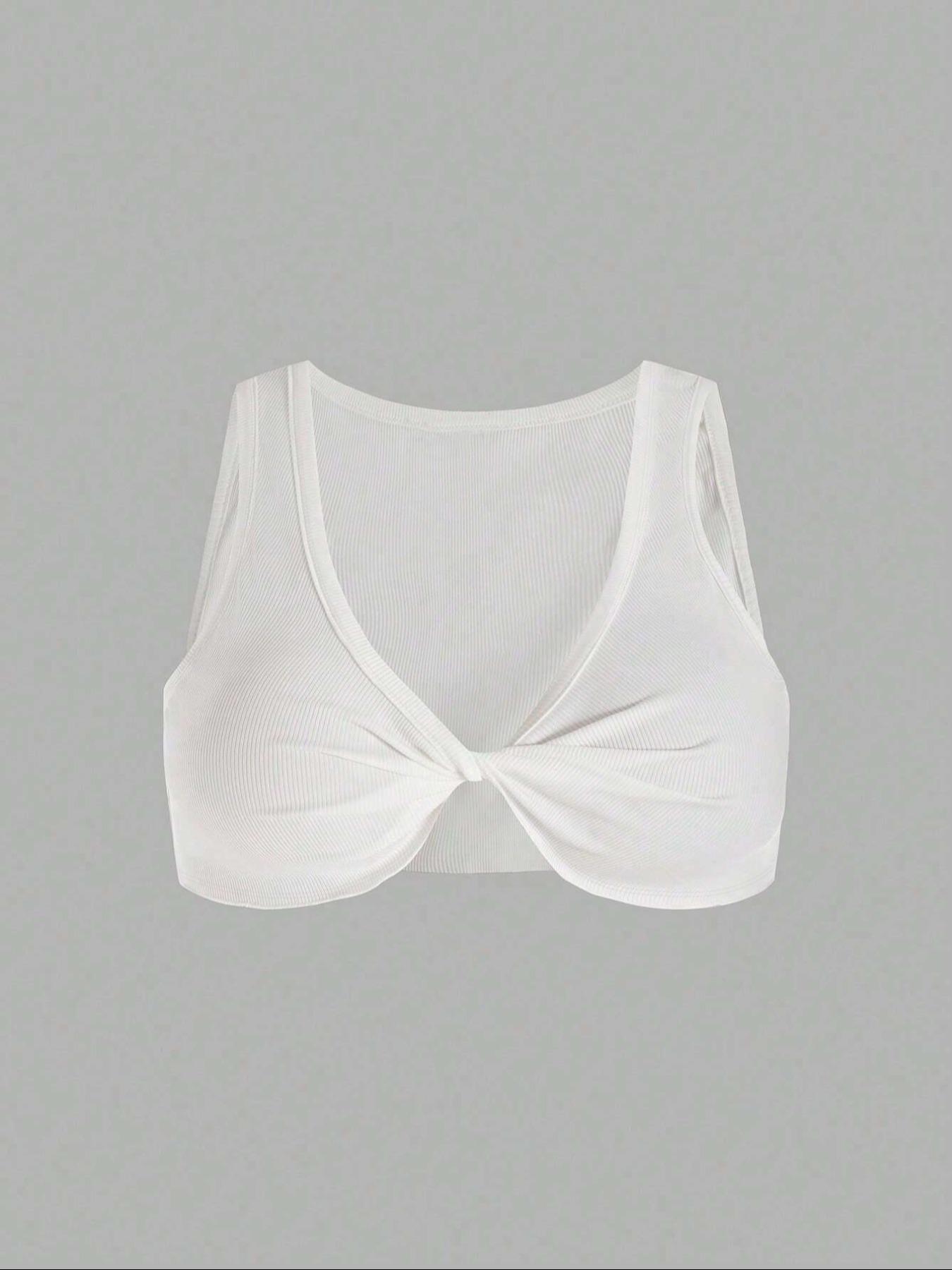 Women's Solid Twist Front Crop Tank Top, Casual Elegant Chic Sleeveless Cropped Top for Daily Wear, Ladies Clothes for All Seasons