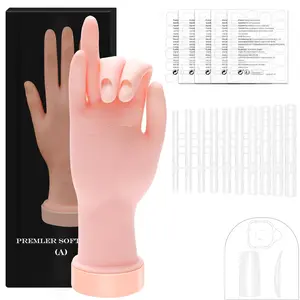 Bendable Fake Mannequin Practice Hand for Acrylic Nails, 100Pcs Nail Tips & 120Pcs Double-sided Jelly Glue Stickers Included, Perfect for Manicure Beginners Practice