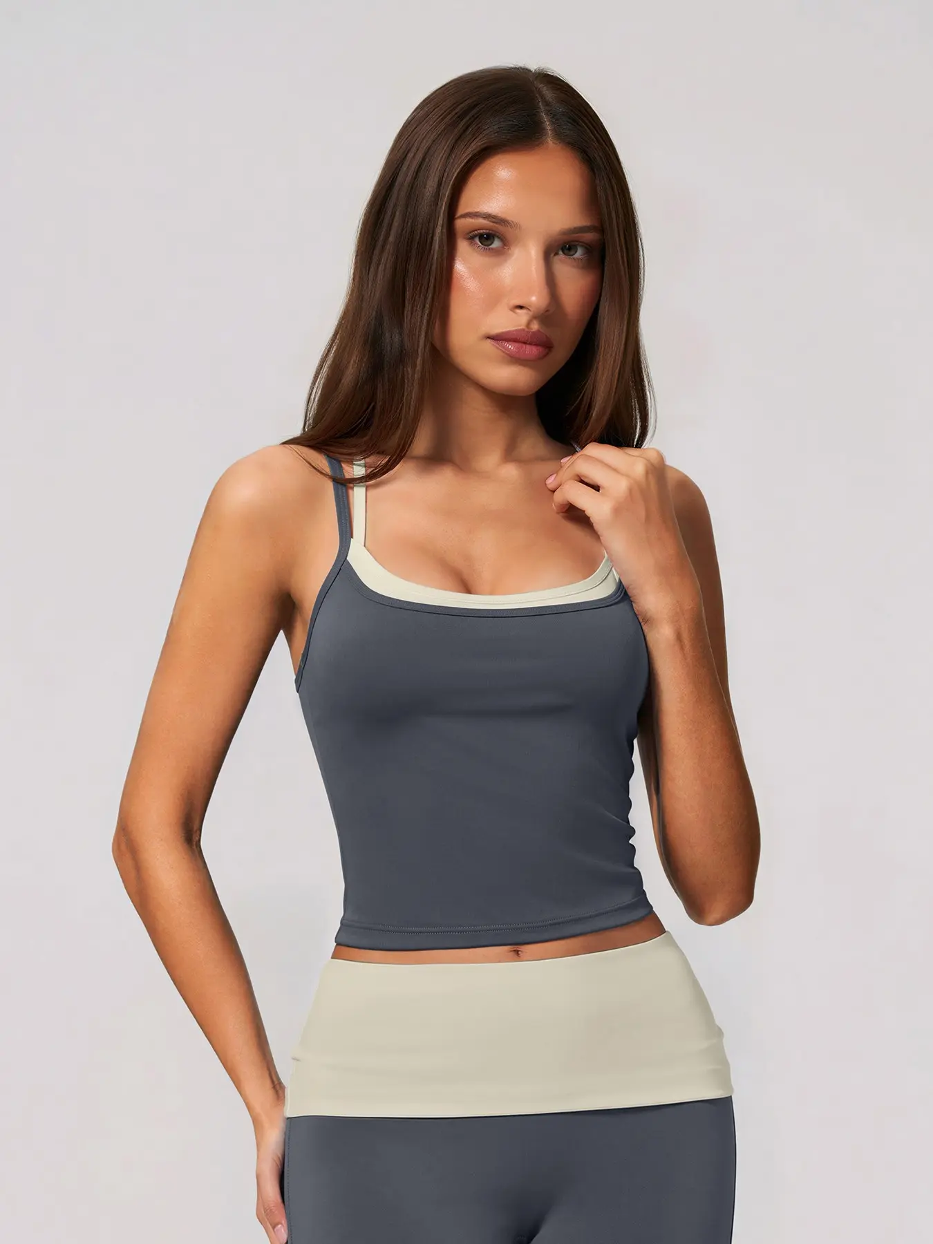 New Tight Yoga Tank Top, Quick-Dry Fitness Wear, Outerwear Colorblock Fake Two-Piece, Running Backless Sports Bra