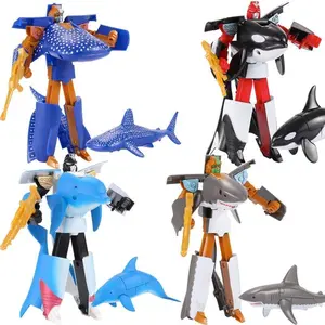2026 hot item 16cm Sea Life Robot Dolphin Transformation Shark Whale Action Figure Cartoon animals Educational collection Plastic Kids Toys