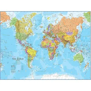Laminated World Map - 17" x 22" - Map of the World - 2025  - Detailed Cartography -