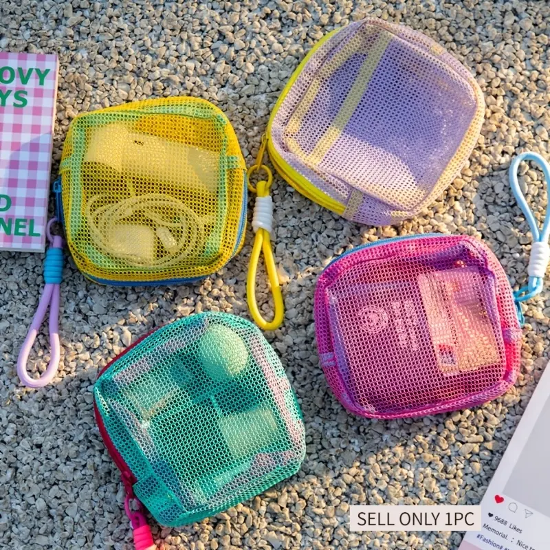 Multi-Color Mesh Travel Storage Bag, Portable Toiletry Bag, Clear Grid Large Capacity Toiletry Organizer, Durable Water Sports Pouch Ideal for Swimming, Gym and Outdoor Activities