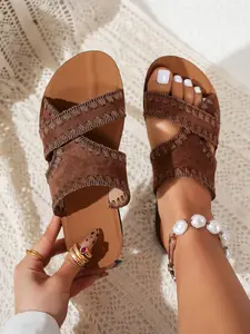 Women's Summer Flat Sandals, New PU Soft Sole Beach Slippers, Casual Outdoor Footwear, Comfortable One-Strap Design, Trendy Fashion Shoes