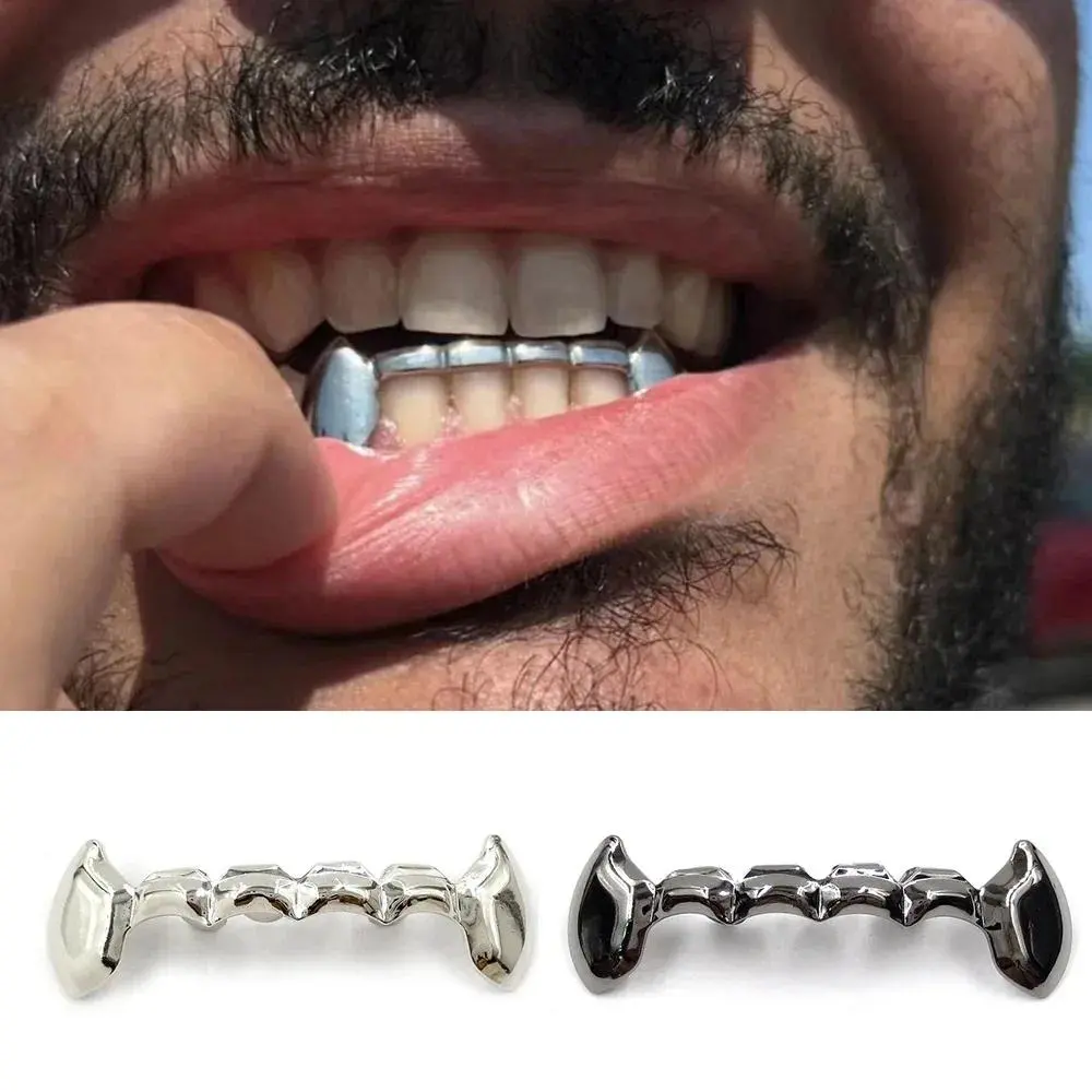 Gold Silver Color Bucktooth Teeth Grillz Dental Fangs Hip Hop Glossy Tooth Caps For Women Men Halloween Jewelry Cosplay