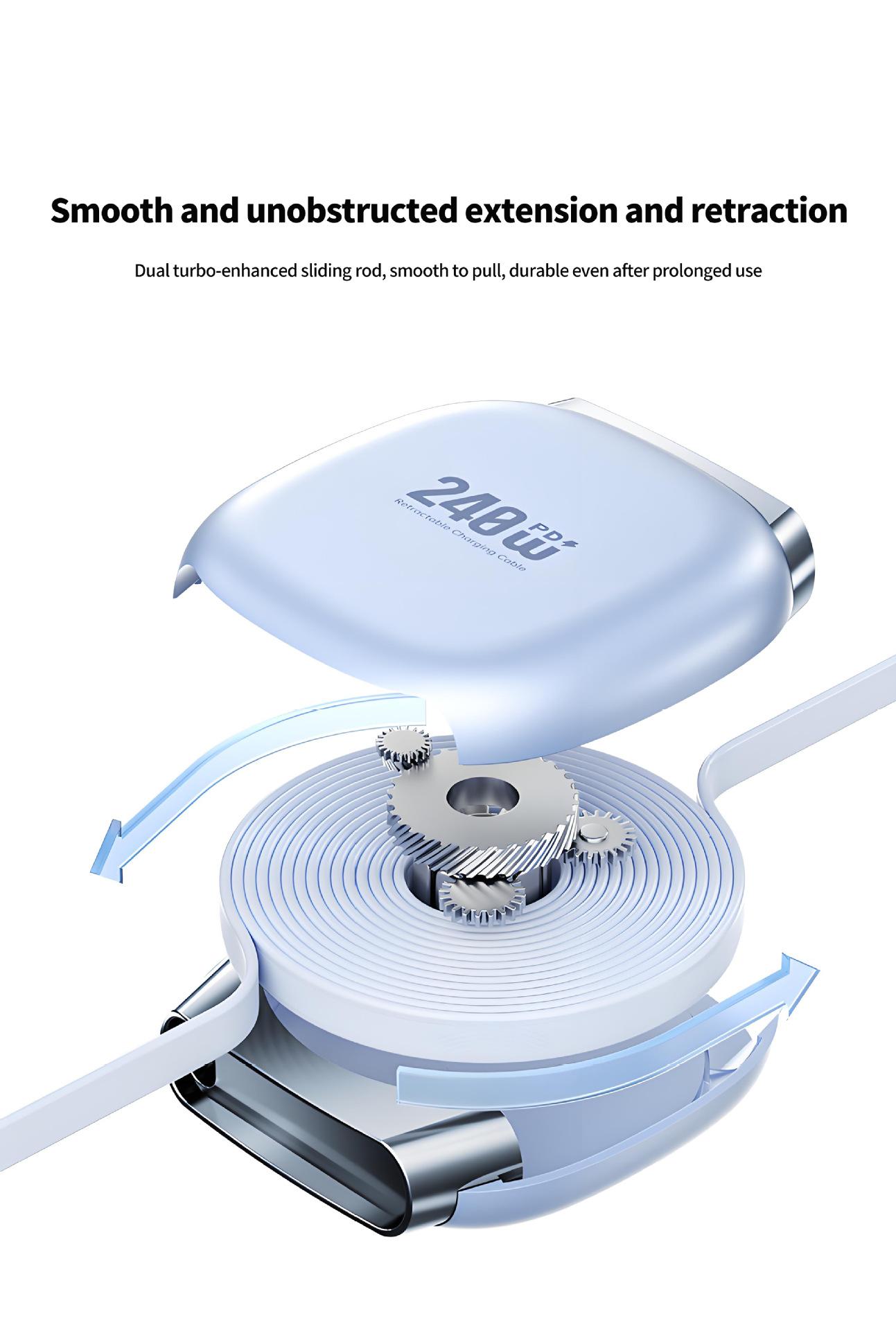 240w Retractable Fast Charging Cable USB C to C, Auto Coiling for Travel, Compatible with iPhone, Samsung, Huawei, Phone Tablet Laptop