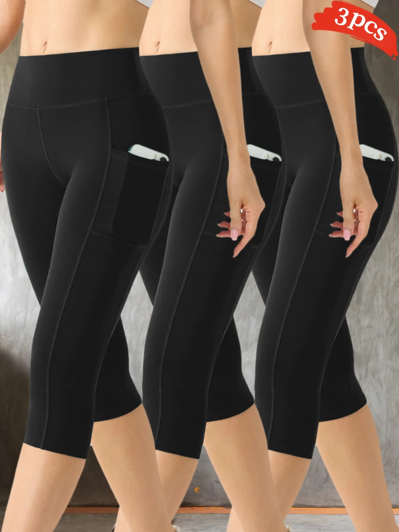 3-Pack Bare-Look Yoga Shorts for Women, Compression Sports Shorts, High-Waisted Tight Fit Butt Lifting Peach Sports Running Fitness Capri Pants
