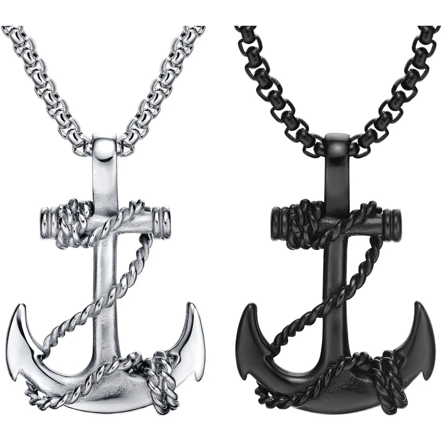 2 count Anchor Necklace  Navy Nautical Pirate Chain Necklace Cool Stainless Steel Pendant Necklace Goth Punk Rock  Hop Necklace for Men - Black