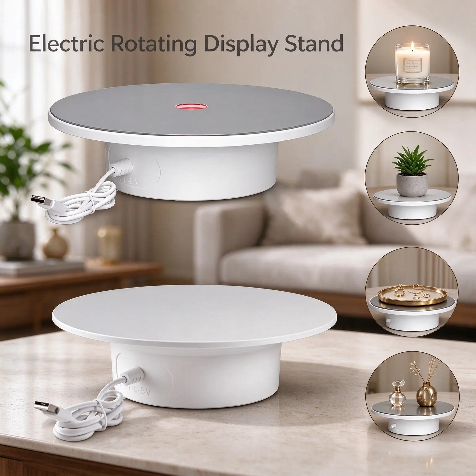 Electric Rotating Display Turntable Stand, Simple, 360 Degrees Unidirectional Rotation, USB Powered, Jewelry Showcase, Photography Blogging