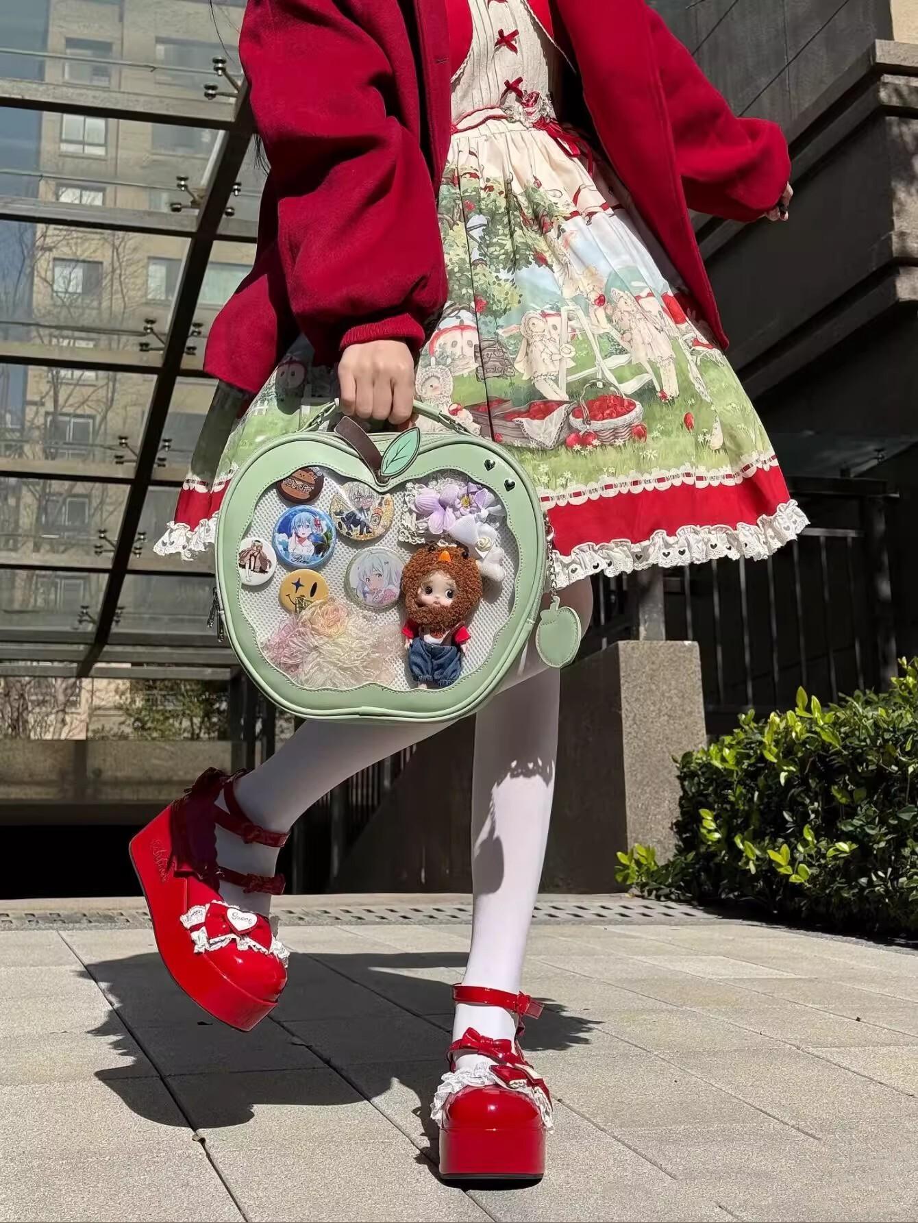 Y2K New Niche Design Apple Ita Backpack Harajuku Girl Transparent Pocket Cute Crossbody Bag DIY Display Knapsack Fashion Handbag