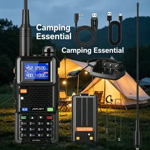 JUCJET Dual Band Walkie Talkie with LCD Display, Type-C Rechargeable Two Way Radio, 1-Key Sync Pairing Handheld Transceiver for Outdoor Hiking Camping Gear