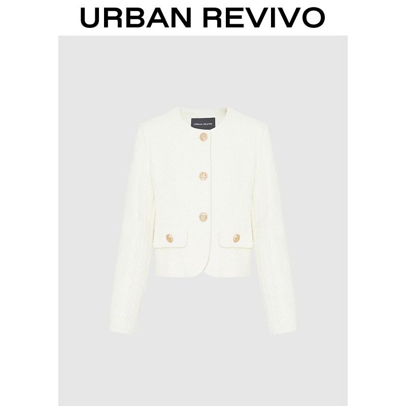 URBAN REVIVO Fashionable Tweed Jacket for Women  UWG130014 Casual Outfit 2025 Women Clothing Girl Elegant Fashion Trendy and Versatile OOTD Outerwear Coats
