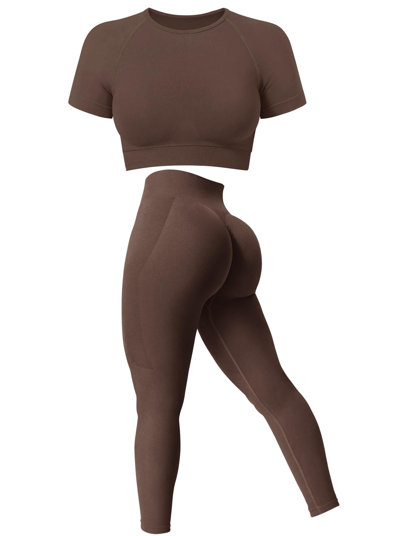 Two-Piece Set Women's Solid Crop Top & High Waist Leggings Tracksuit Set, Sporty Breathable Comfy for Yoga Gym Workout Running, Ladies Sportswear for All Seasons, Gym Workout Clothes