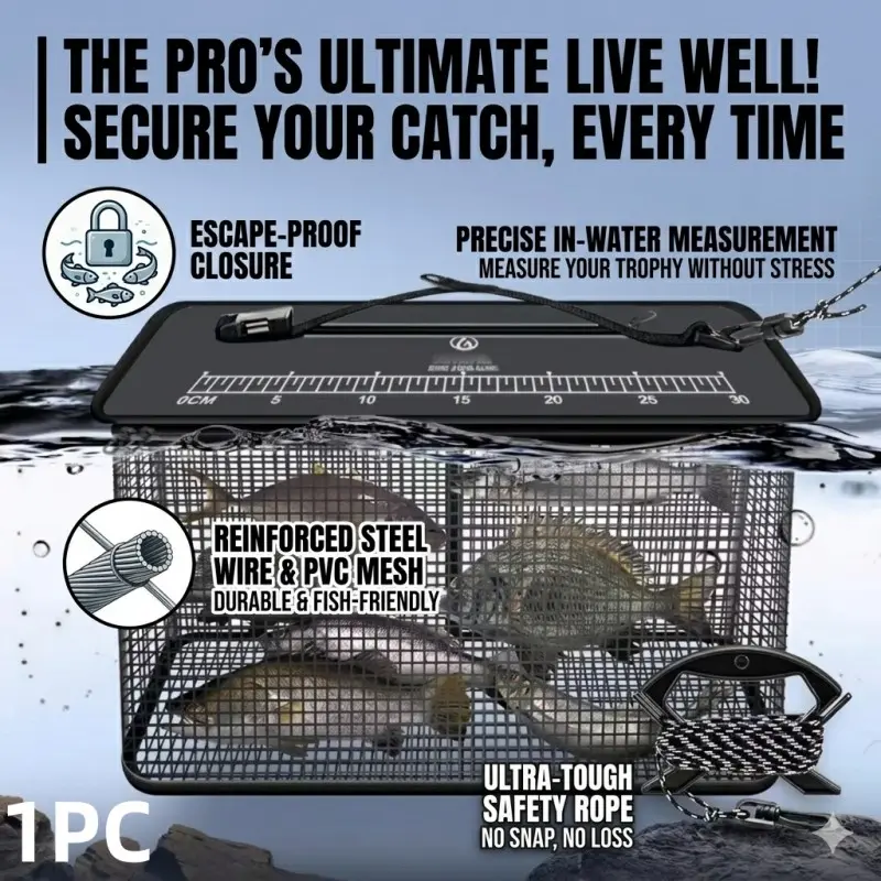Floating Fish Basket, Foldable Compact Fishing Rack Bucket, Portable Folding Net, Ideal for Storing Fishing Gear in Cage, Fishing Accessory