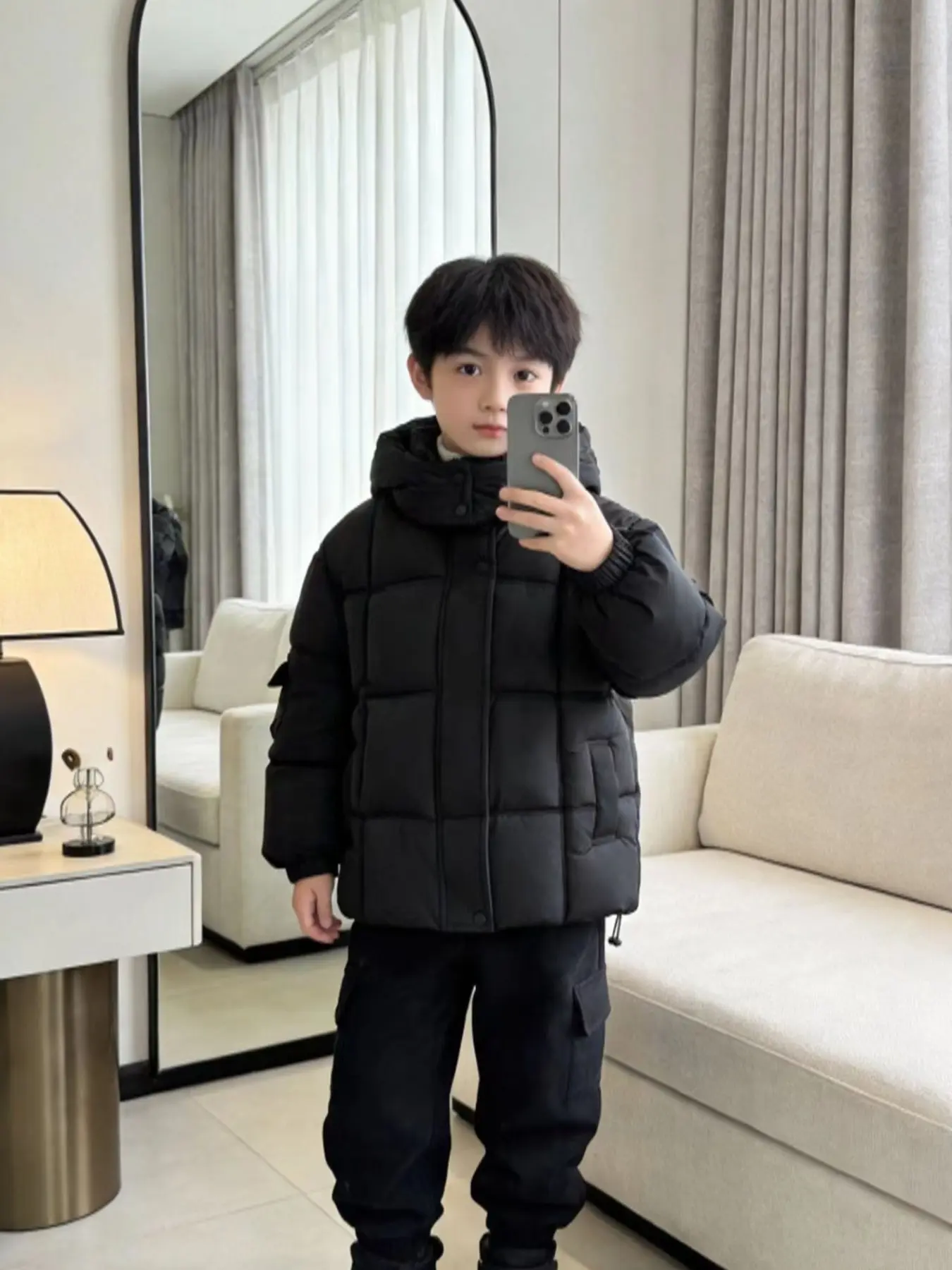 Boys' Thick Winter Cotton Jacket, Windproof Quilted Hoodie, Student Daily Wear Warm Clothing, Kids' Fashionable Cozy Outerwear