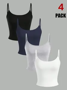 Y2K Vibe Multi-Color Thin Strap Cami, Slim Fit Basic Crop Top, Sleeveless, Organic Textile, All Seasons, Home & Outing Wear