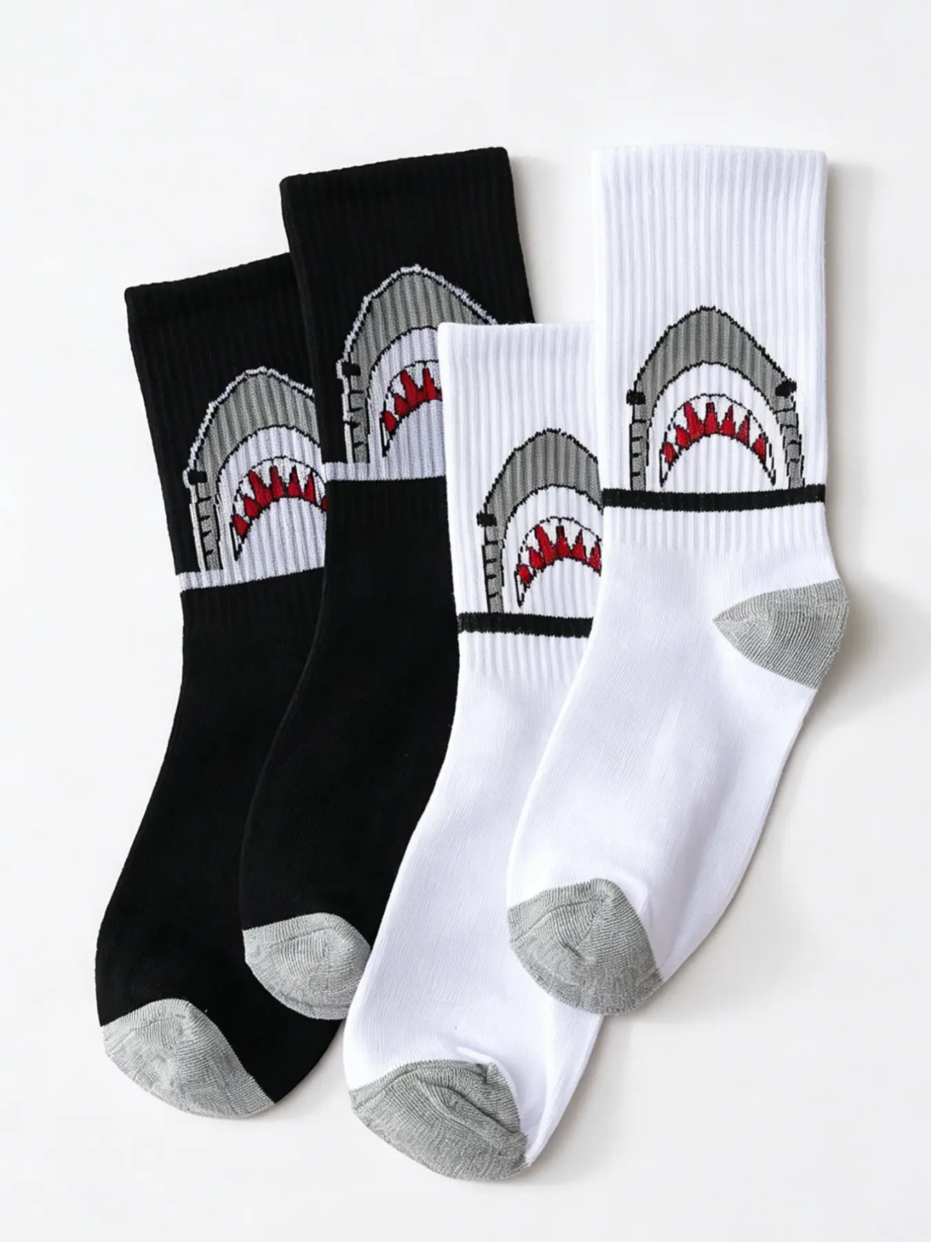 2 Pairs Trendy Shark Mid-Calf Socks, Unique Style Footwear Accessories, Perfect for Daily Wear & Fashion Enthusiasts