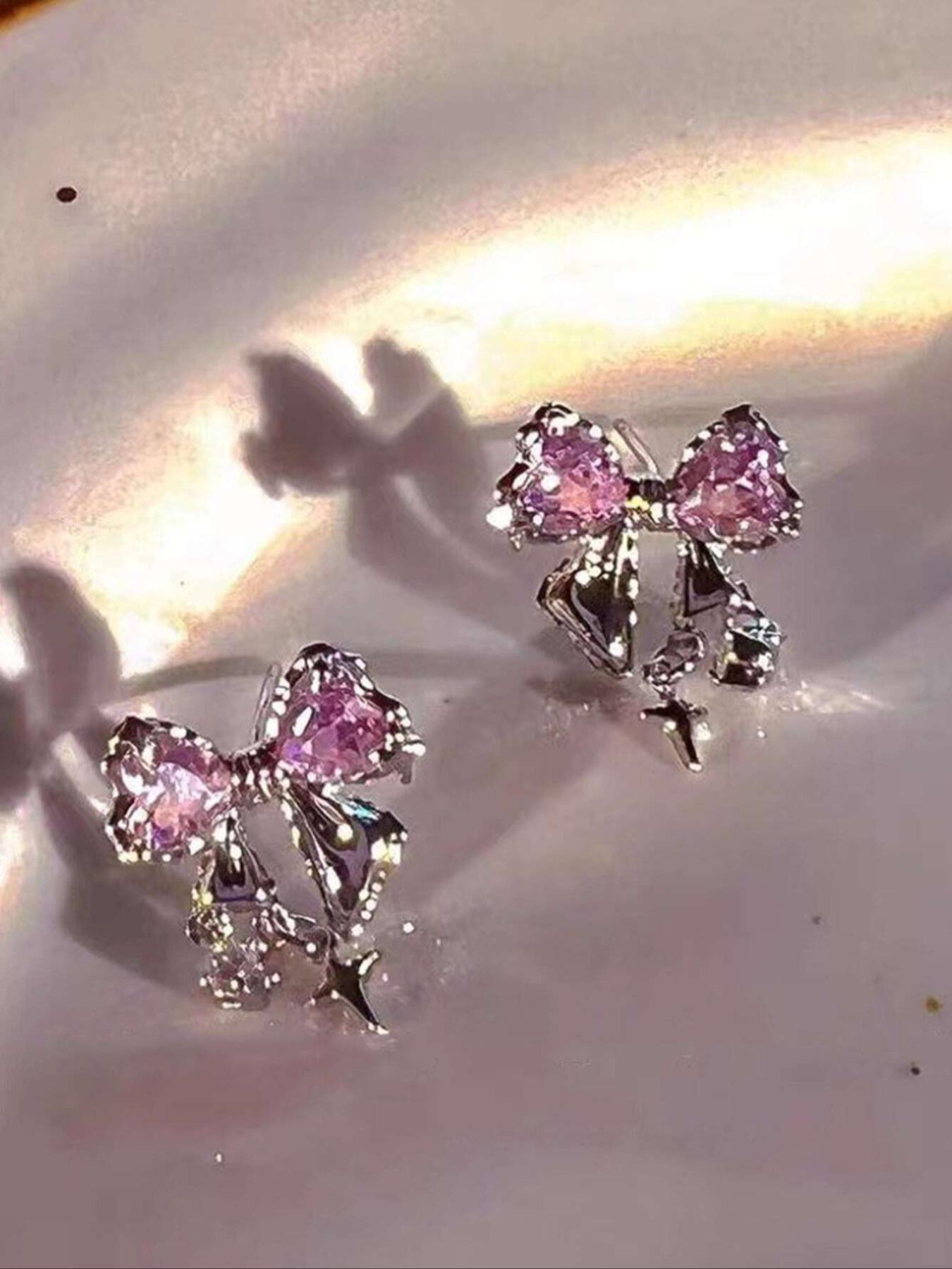 Rhinestone Bow Decor Dangle Earrings, Statement Earrings for Women, Gifts for Girlfriend, Fashionable Ear Piercing Jewelry for Girls, Casual Jewelry for Party, Daily Decor, Trendy All-match & Exquisite Jewelry for Birthday Gift