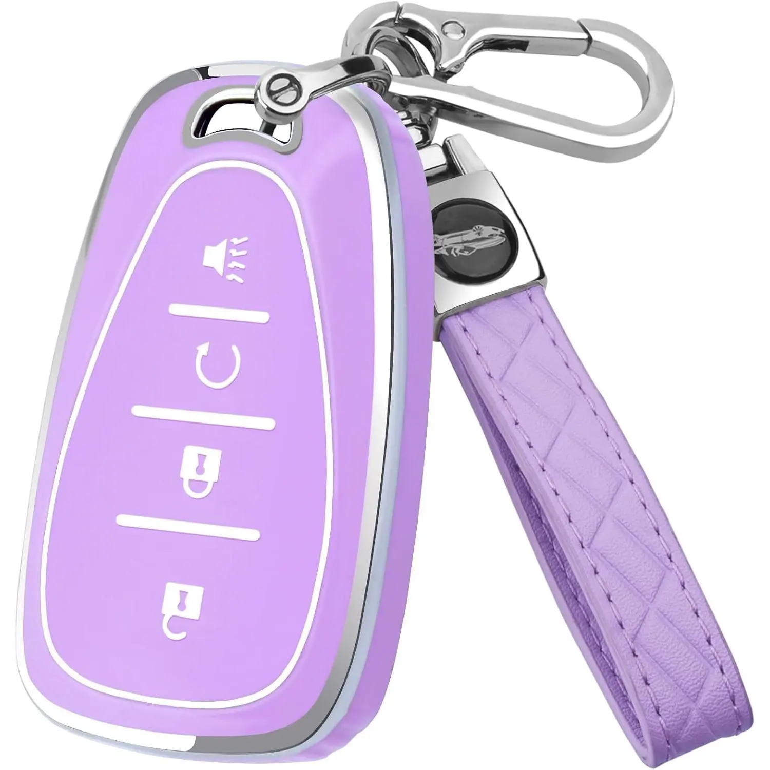 for Chevy Key Fob Cover with Keychain,Soft TPU Key Case Shell Full Protection for Chevy Equinox Sonic Spark Traverse Trailblazer Trax Malibu Camaro Cruze Blazer 4 Button Holder (Purple)