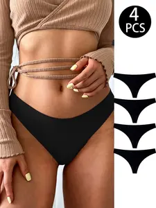 4-Pack Women's Seamless Low-Waist Thongs, No Visible Lines, Soft Stretch Fabric, Elegant Fitted Design, All-Season Comfort