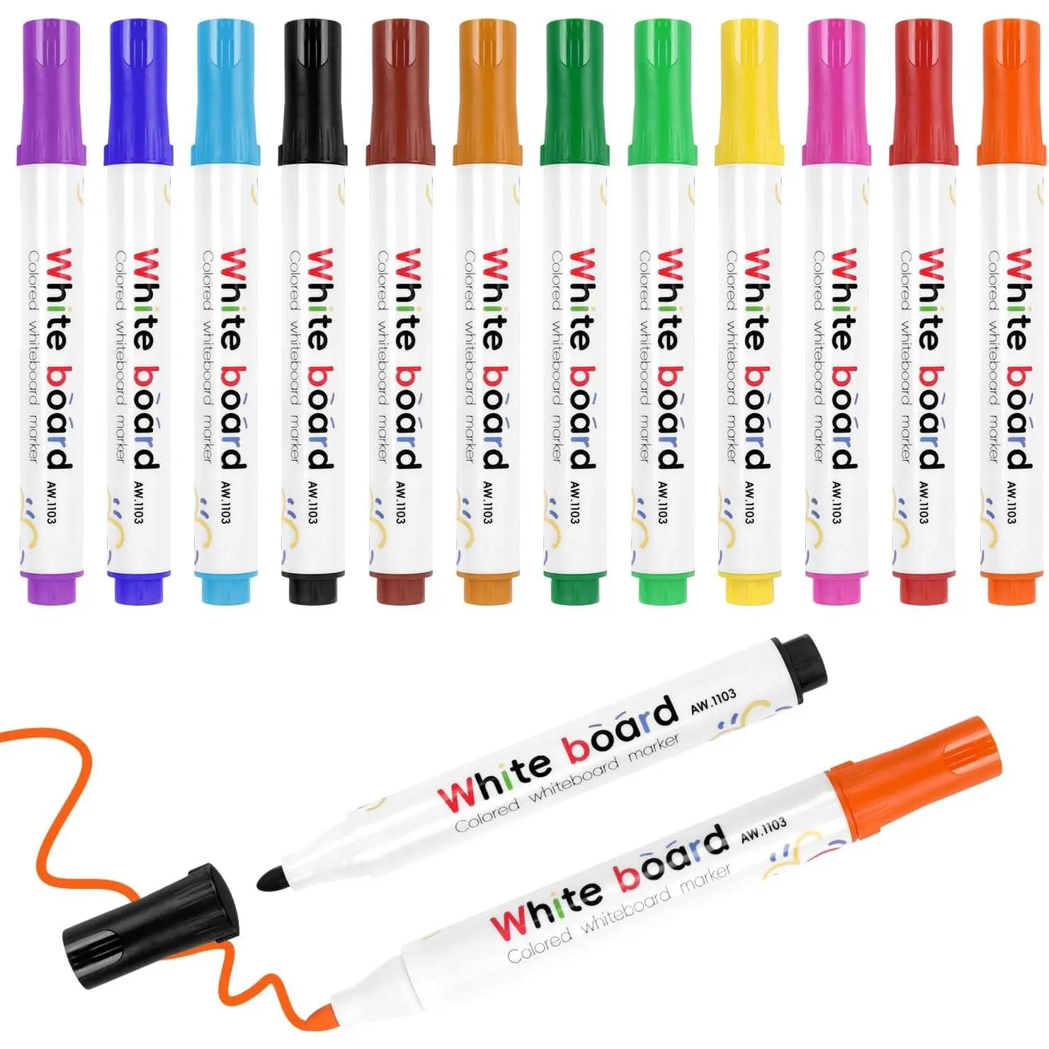 12 count Dry Erase Markers, 12 Colors White Board Markers for Writing  Whiteboards, Dry-Erase Boards, Mirrors for Classroom, , Office