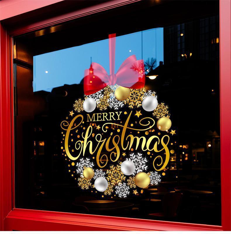 1 Piece of 45Cm*60Cm Christmas Decoration Sticker, Christmas Window Sticker, Containing Bow, Snowflake, and Merry Christmas Element Pattern, Suitable for Door Decoration of Homes, Schools, Restaurants, Coffee Shops, Etc