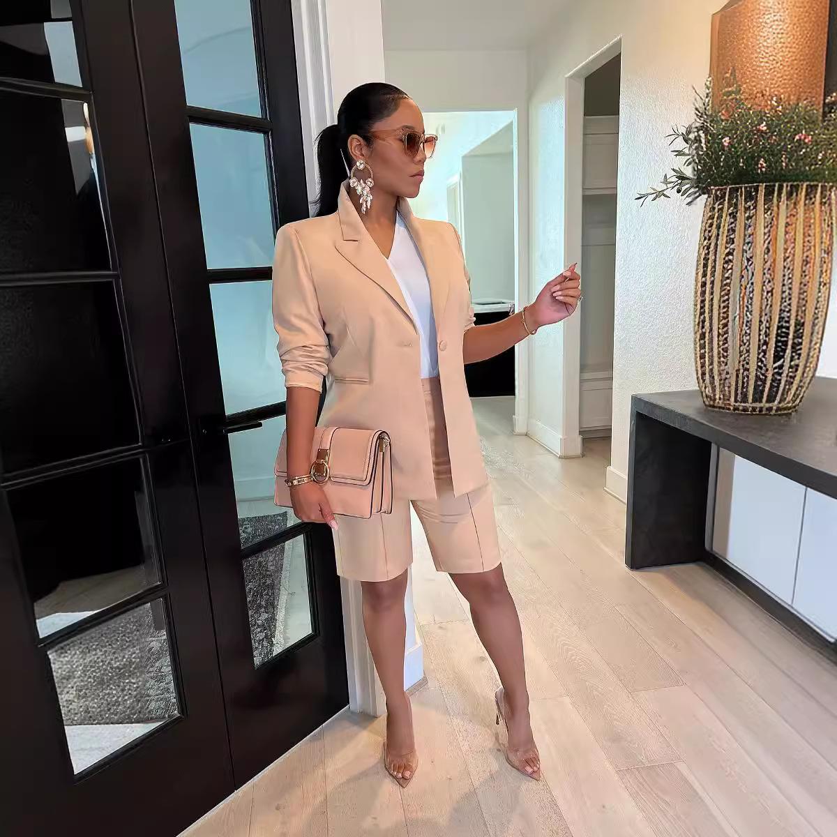 Women's Suit Set Jacket and Shorts Two-Piece Casual Blazer Women's Suit Set Jacket and Shorts Two-Piece Casual Blazer