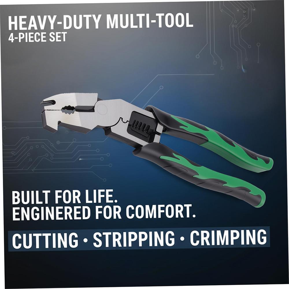 Industrial-Grade Multi-Function Cutting Pliers, Heavy-Duty Multi-Functional Pliers Nail Puller/Wire Cutter/Stripper/Crimper Compound Action Leverage Design Industrial Chromium-Vanadium Steel Plier