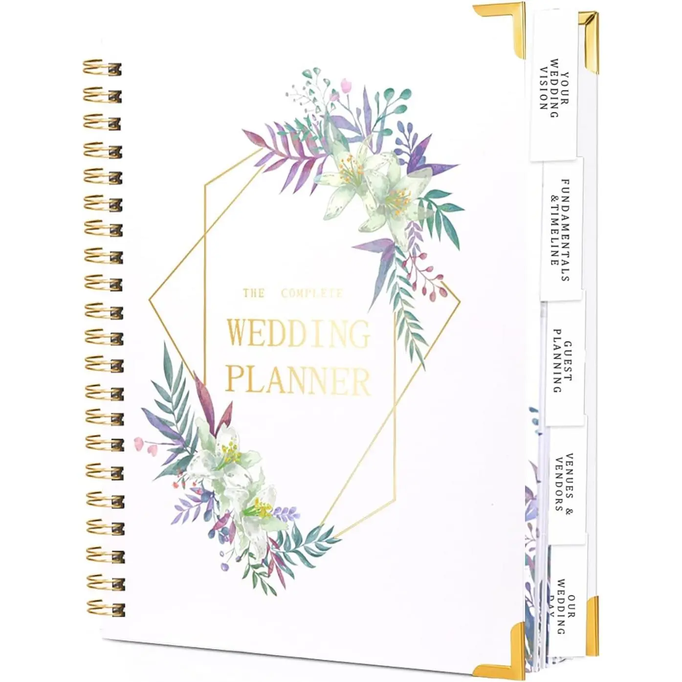 Boho Spiral Wedding Planner Notebook with Countdown Calendar, Guided Tabs and Bridal Plan Organizer Binder (Office Stationery for Brides)