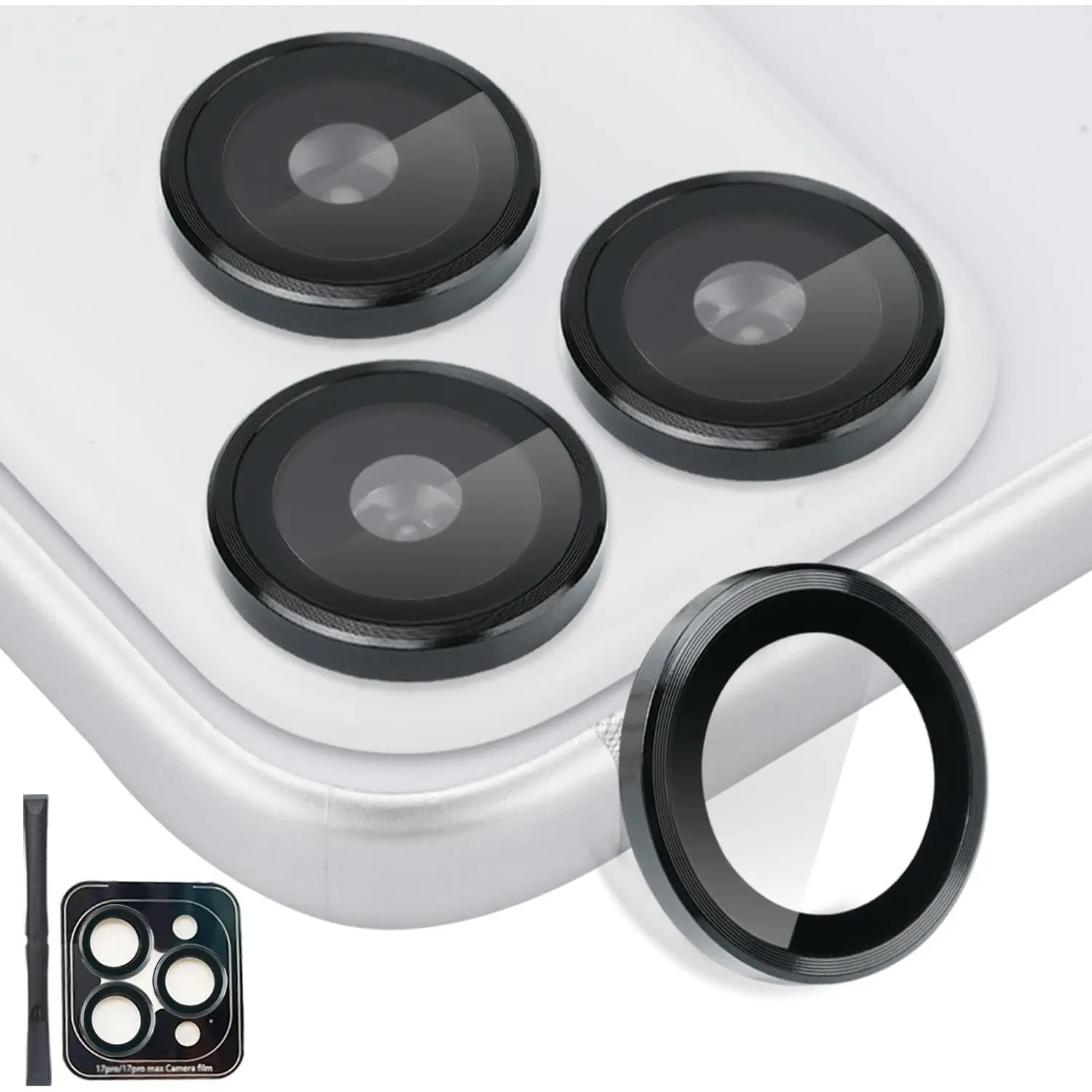 Camera Lens Protector for  17 Pro/17 Pro Max,  Alloy Tempered Glass Lens Protector with Installation Frame Fits for  17 Pro/17 Pro Max (Black)