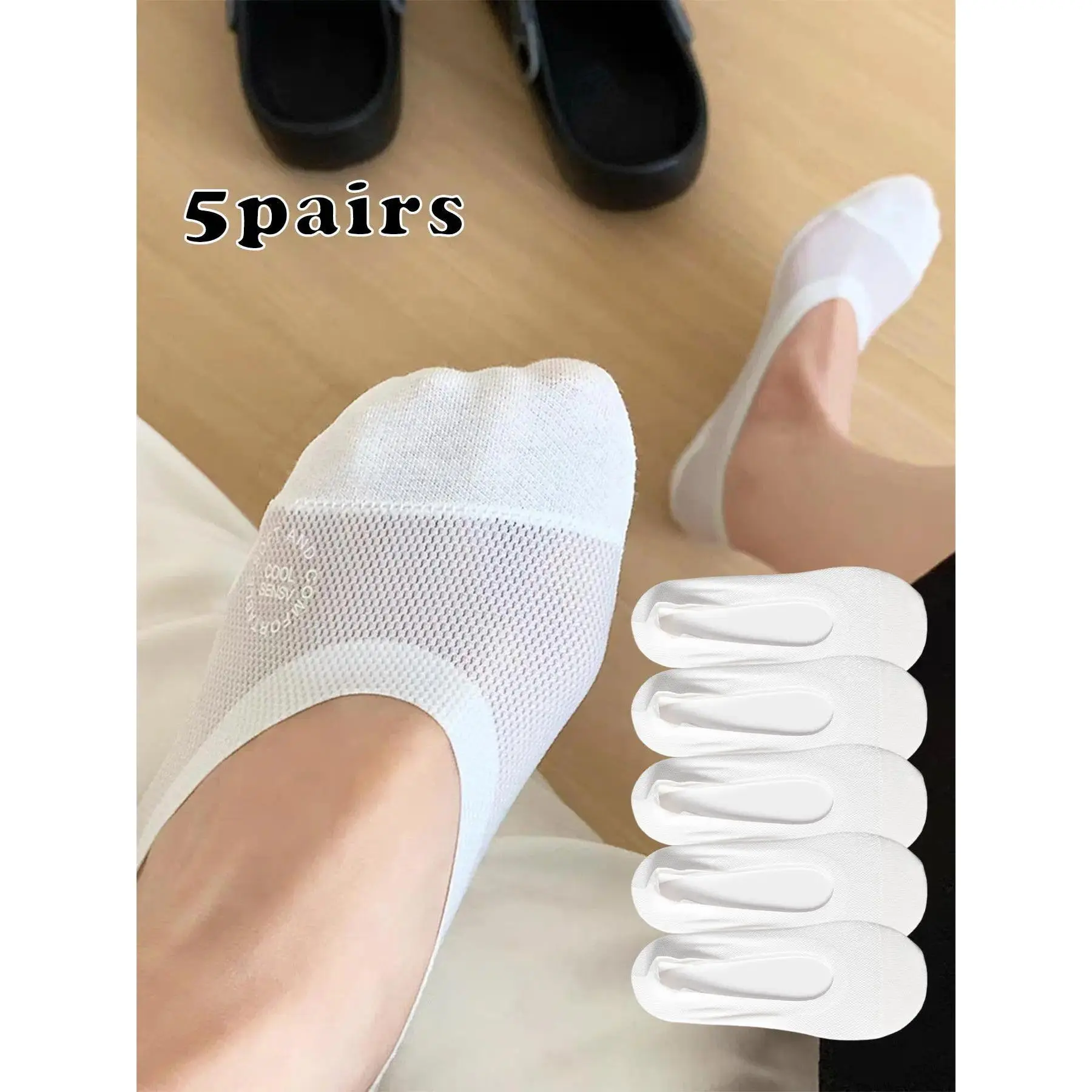 Women's Lady Solid Color Summer No Show Socks, Basic Lightweight Breathable Mesh Knit Socks with Silicone Grip, Perfect Gift for Daily Wear & Family, Womenswear