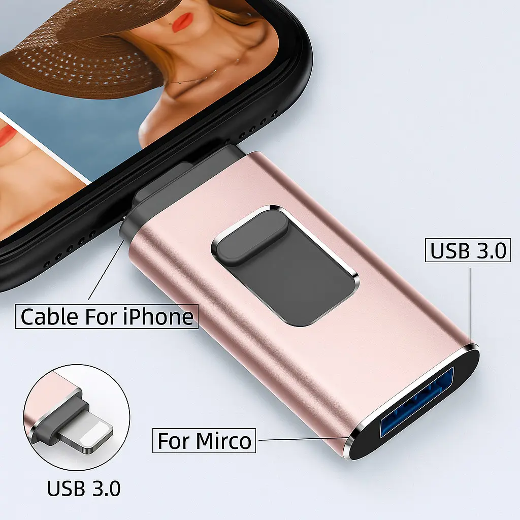 4in1 USB 3.0 Flash Drive for iPhone, 128GB/256GB/512gb/1tb, OTG Pen Drive, Type-C Memory Stick, Compatible with iOS and Android Devices