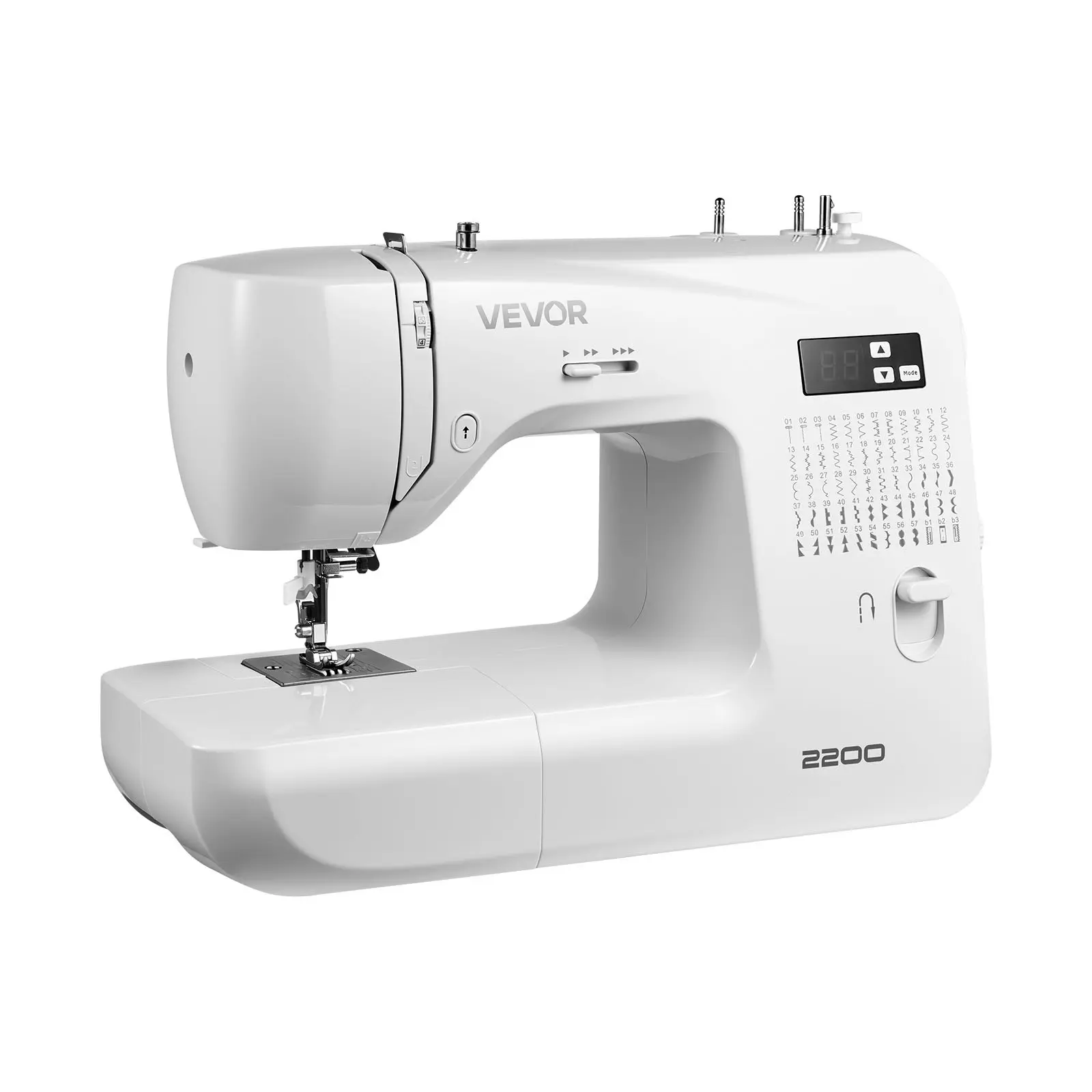 VEVOR Digital Control Computerized Sewing Machine, 60 Stitch Applications (Straight/Zigzag), LED Display Screen, Foot Pedal, LED Light, Heavy-Duty Metal Frame, Powerful Motor for Crafts & Mending