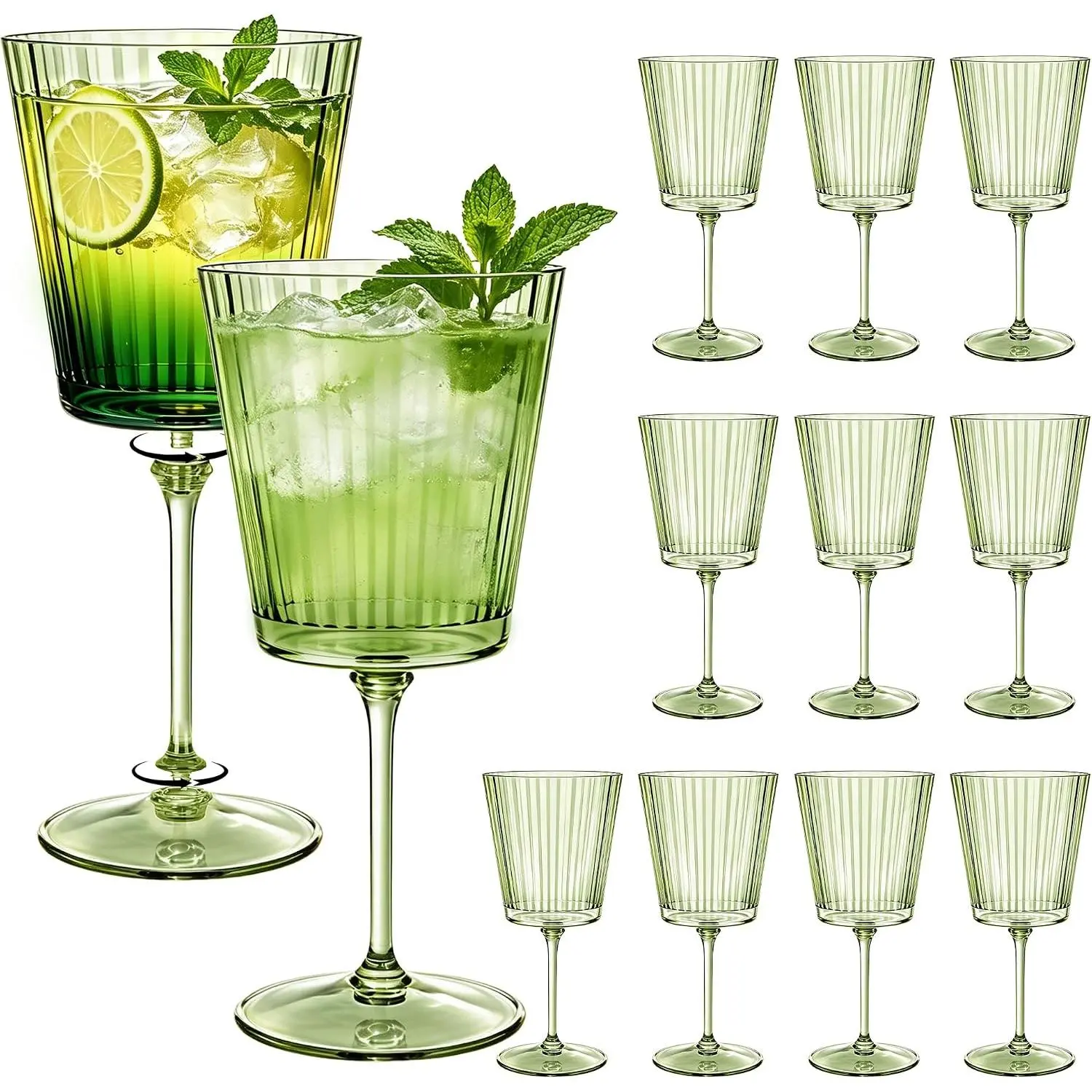 Green Plastic  Glasses 12 Pack 13.5oz  Water Goblets | , Unbreakable,  & Disposable, Drinking Cups with Removable Stem, Wedding, Party, Dinner, Outdoor