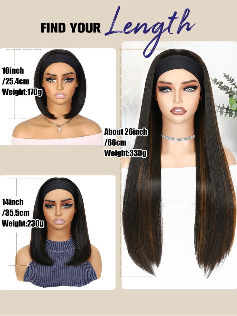 Long Straight Headband Wigs for Women, Glueless Headband Wig, Gorgeous Fluffy Wigs with Headband, Synthetic Heat-Resistant Wigs for Party & Daily Use