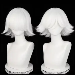 Anime Mi Zu Ki Cosplay Wigs Short White Mizuki Cosplay Wig Heat Resistant Synthetic Hair Halloween Party Wig