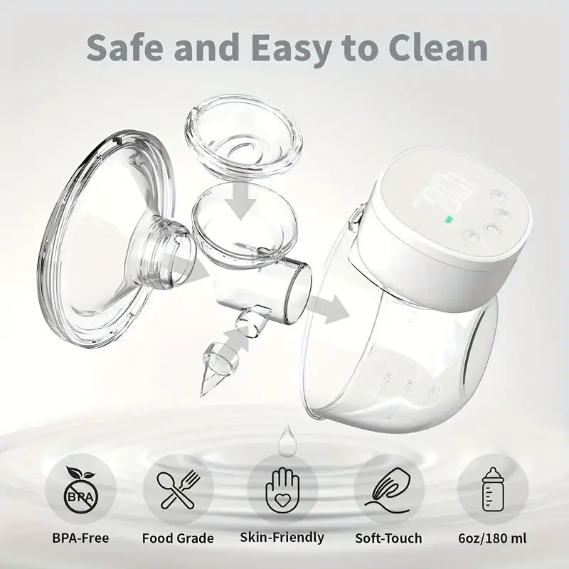 Wearable Electric Breast Pump, Nursing, Hands-Free Portable Wireless, LCD Display, 3 Modes Adjustable Suction, Rechargeable Milk Collector