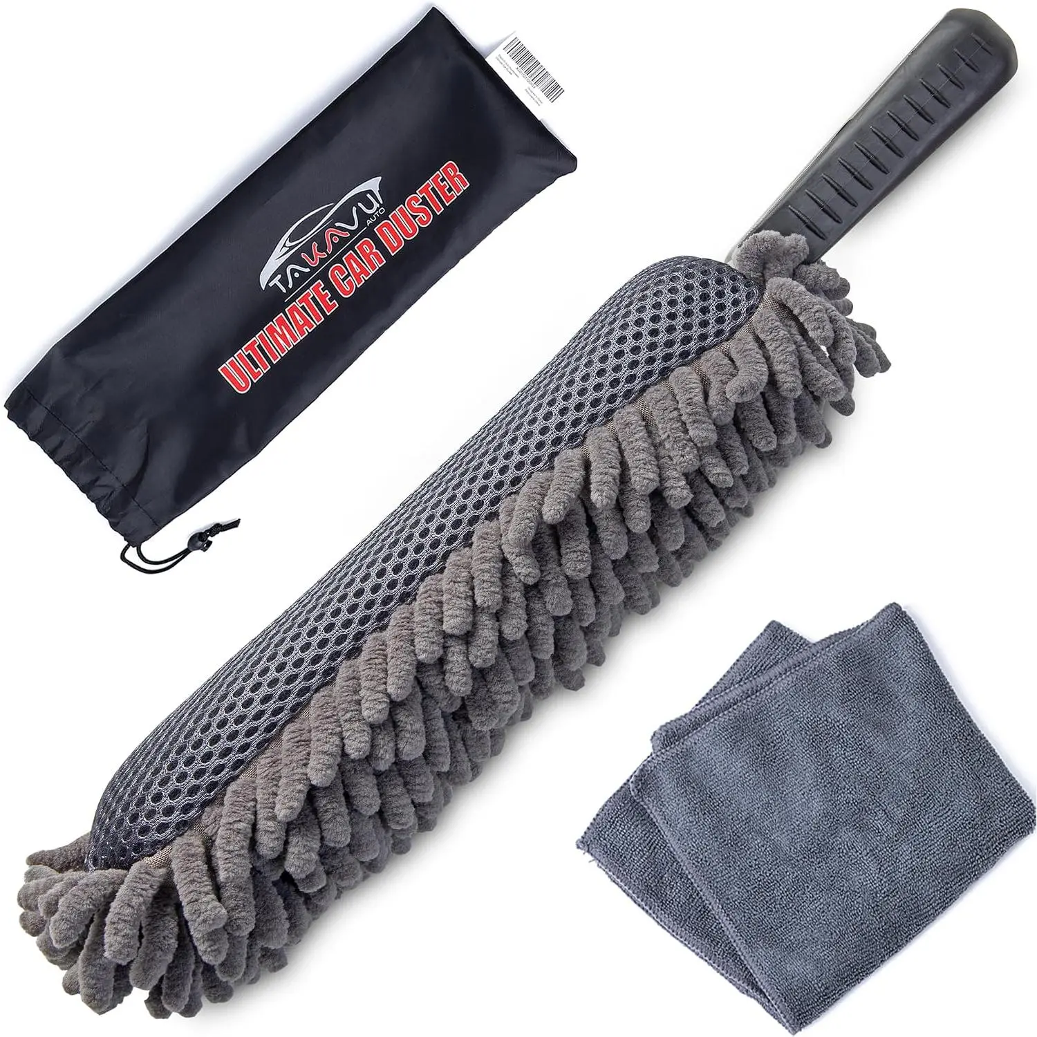 Automotive Interior Duster, Double-Sided Synthetic Fiber, Comfort Handle - Lint & Scratch-Free for RV Accessories & Interior Care, Includes Removable Head, Microfiber Towel & Storage Bag