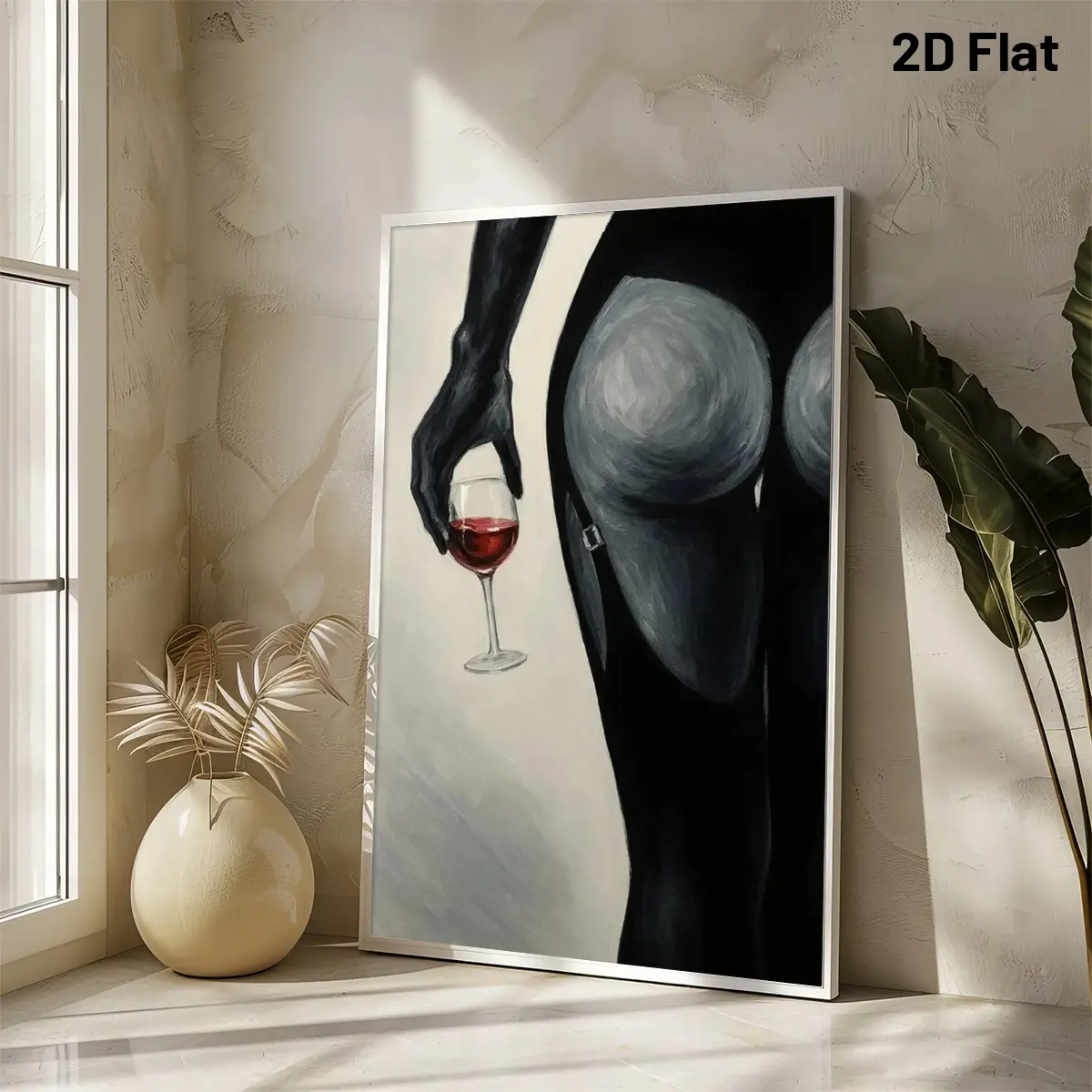 Sensual Black And White Figure with Red Wine Wall Art Poster Canvas Print Ideal Gift Artwork for Bedroom Bathroom Office Home Wall Decor for Christmas, Halloween, No Frame